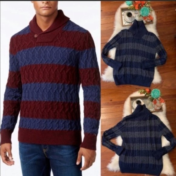 Tommy Hilfiger Other - Tommy Hilfiger blue striped cable knit sweater m